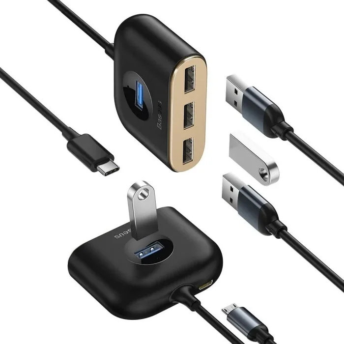 Usb-c adapter 4in1 baseus square round, hub usb-c to 1x usb 3.0 + 3x usb 2.0, 17cm (black)