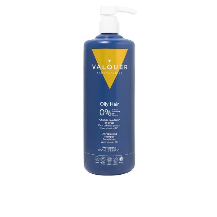Valquer Champú para Cabello Graso Fórmula Zero. Regula y Controla el Exceso de Grasa Proporcionando Limpieza, Hidratación y Reparación Capilar. Con Affipore y Vitamina B6. Vegano. 1 L.