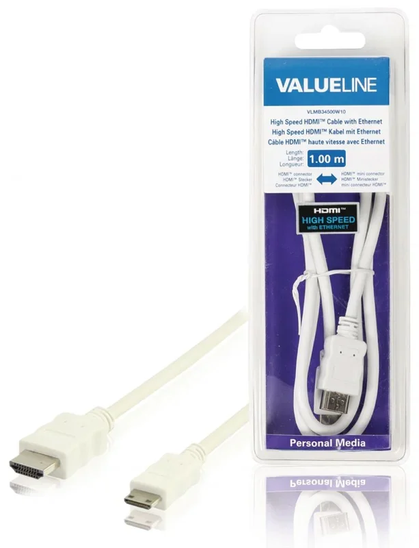 Valueline VLMB34500W10 cable HDMI – cables HDMI (1m, HDMI, Mini-HDMI, 22,5 cm, 8 cm, 3,2 cm) Color blanco