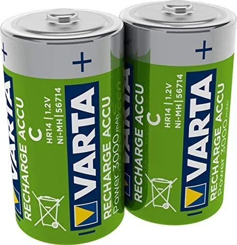 VARTA Pilas C Baby, recargables, paquete de 2, Recharge Accu Power, batería recargable, 3000 mAh Ni-MH, sin efecto memoria, precargadas, listas para usar