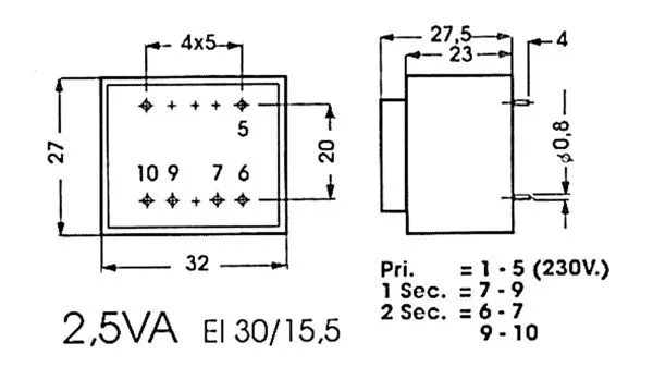 Velleman 138847 Print Transformador, 2.5 VA, 1 x 15 V, 1 x 0.167 Amp