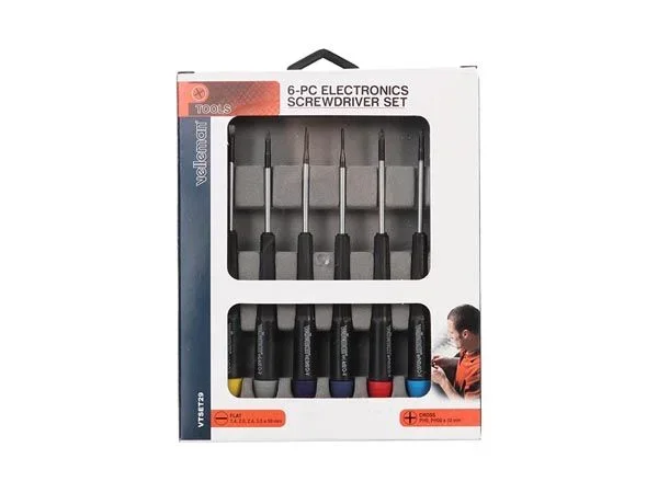 Velleman Juego de destornillador de precisión, 6 piezas, cabeza plana/Phillips, Chrome-Vanadium, magnético, negro