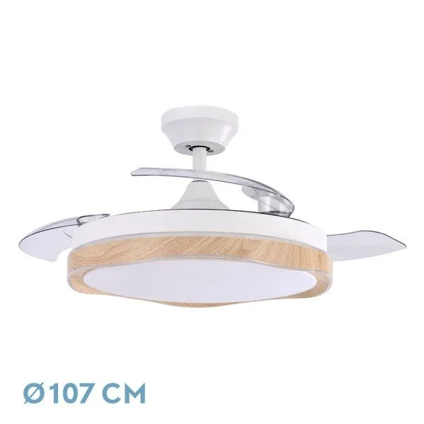 Ventilador dc blondi blanco/haya 72w 3aspas 107d 7200lm 6vel 3000k,4500k,6000k, remoto+temporizador+memoria