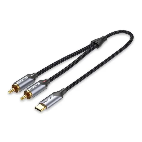 Vention cable usb-c a 2xrca macho – 1m – trenzado – color gris