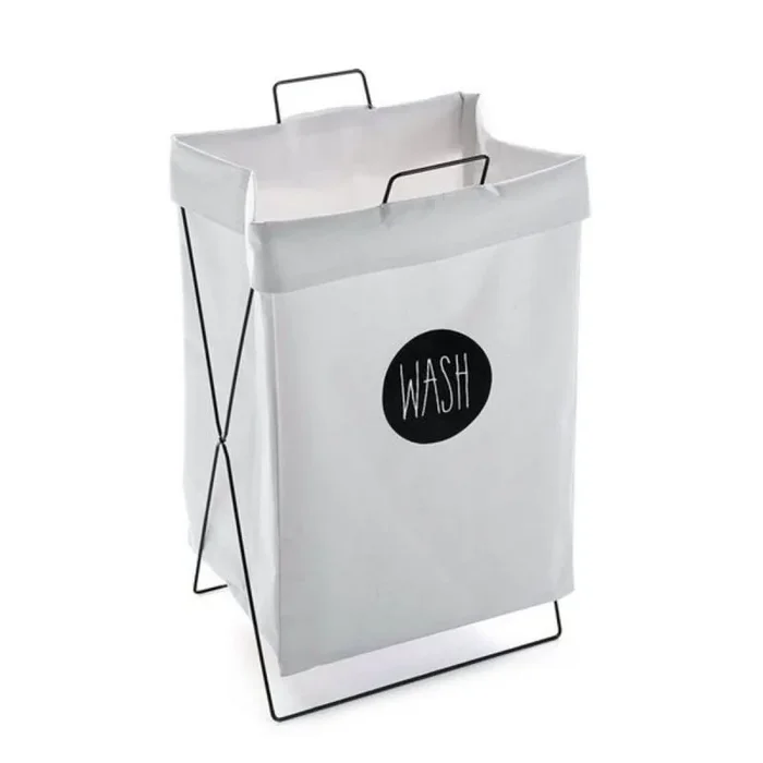 Versa Minimal Cesto de Ropa para la Colada Plegable con Asas, 58 x 28 x 36 cm, Poliéster y Metal, Blanco