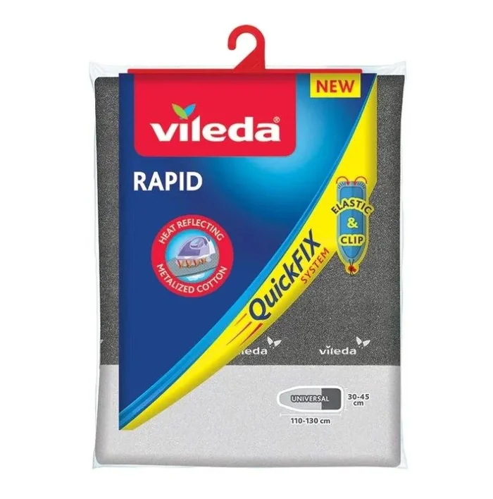 Vileda Rapid- Funda de planchar, 2 capas adaptable a todo tipo de tablas, funda de planchar metalizada, medidas: 110 x 130 cm, 30-45 cm, color gris