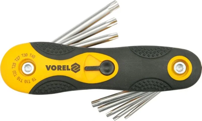 Vorel 56507, juego de 8 llaves Torx duraderas, ideales para apretar y aflojar tornillos Torx, diseño ergonómico y eficiente.