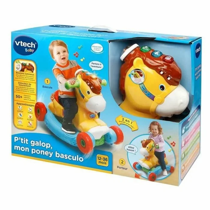 VTech P’tit Galop, Mon Pony Basculo, Portador de Bebé Escalable, Caballo Mecedor Interactivo, Juguete de Actividad y Desarrollo, Despertar Musical, Regalo Bebé a partir de 1 año – Contenido en francés
