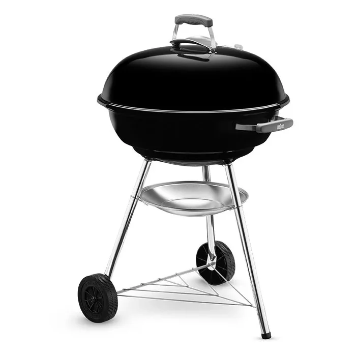 Weber Compact Kettle Barbacoa de carbón, superficie de la parrilla de Ø 57 cm, barbacoa con tapa y cuba esmaltadas en porcelana, soporte de tres patas y ruedas, rejilla cromada – Negro (1321004)