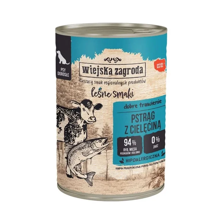 Wiejska zagroda forest flavors trout with veal – comida húmeda para perros – 400g