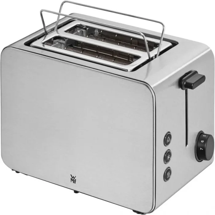 WMF Stelio – Tostadora con 2 rebanadas de acero inoxidable, doble ranura con accesorio para panecillos, función de bagel, 7 niveles de tostado, 900 W, tostadora de acero inoxidable mate