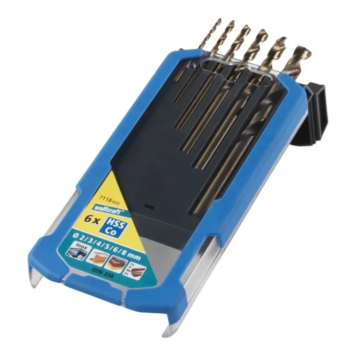 wolfcraft Juego de brocas para metal de HSS con cobalto rectificadas, 6 piezas I 7118000 I Para taladrar materiales especialmente duros y resistentes