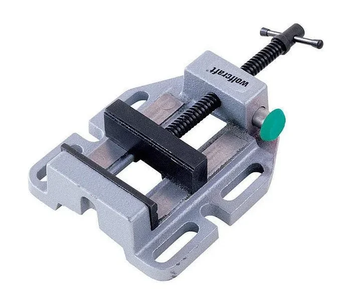 WOLFCRAFT, modelo 3423000, Tornillo de banco con ajuste rápido, mordaza de acero con ranuras en V horizontales para sujetar materiales redondos, husillo trapezoidal de acero, material fundición gris