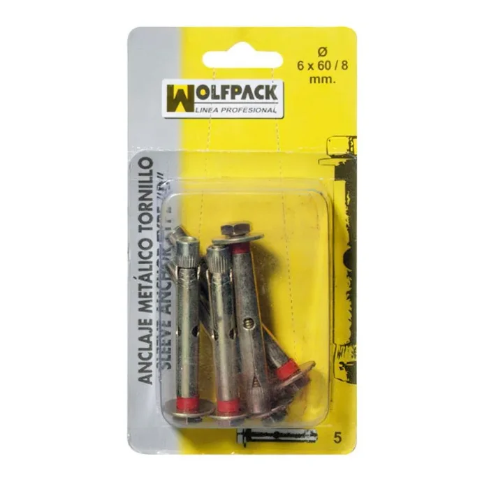 WOLFPACK LINEA PROFESIONAL 13132020 Anclaje Metálico Tornillo 8X 80/10 mm. (3 Piezas), Multicolor, M6 x 60 mm