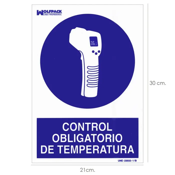 WOLFPACK LINEA PROFESIONAL – Cartel De Control Obligatorio De La Temperatura 30×21 cm.