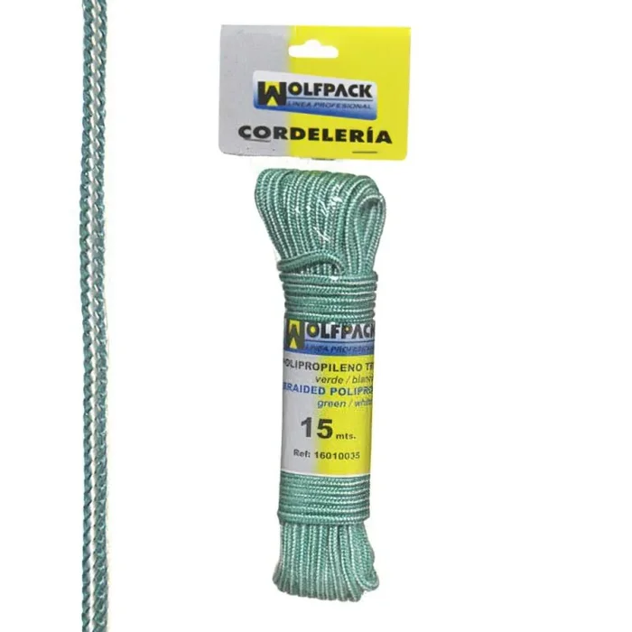 WOLFPACK LINEA PROFESIONAL – Cuerda Trenzada Polipropileno Blanca / Verde (Madeja 15 m.)