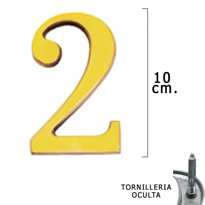 WOLFPACK LINEA PROFESIONAL – Numero Latón «2» 10 cm. con Tornilleria Oculta (Blister 1 Pieza)