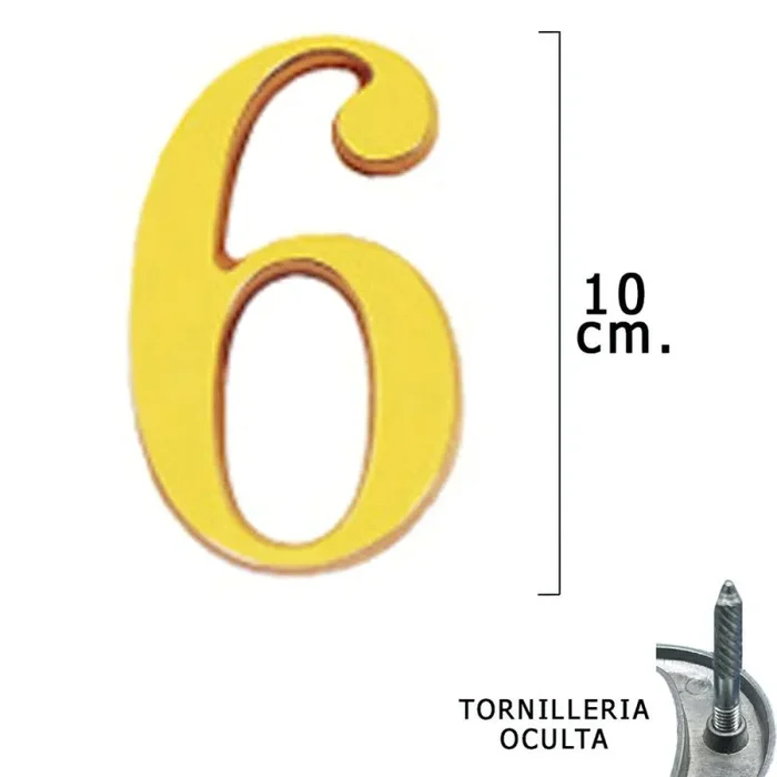 WOLFPACK LINEA PROFESIONAL – Numero Latón «6» 10 cm. con Tornilleria Oculta (Blister 1 Pieza)