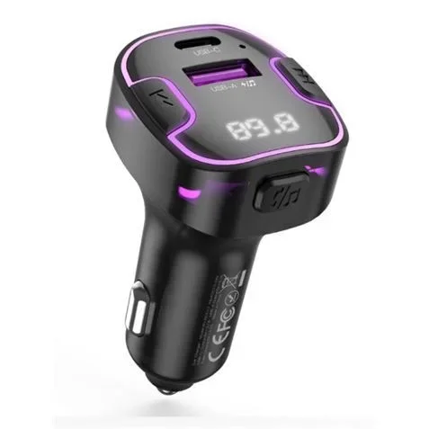 Xo adaptador bluetooth para vehiculos – reproduce en altavoces de vehiculos – entrada 12/24v – salidas usb-a y tipo c – rango de frecuencia 87.5-108mhz – pantalla led – funcion manos libres – color negro