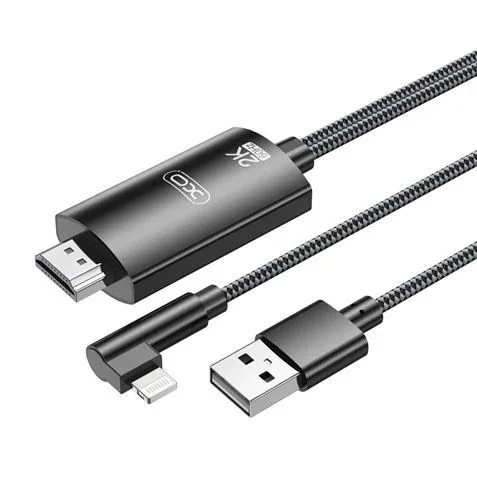 Xo adaptador de cable lightning a hdmi – longitud de 1.8m – soporte de resolucion 2k(60hz)/1080p – intercambio de datos y audio – fuente de alimentacion usb – color negro