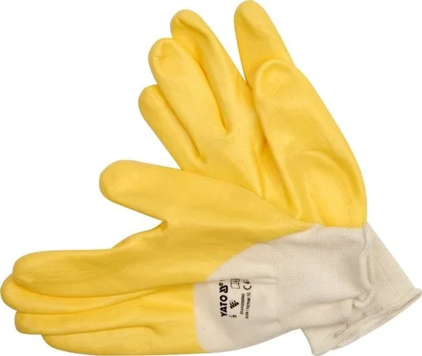 YATO, modelo YT-7481, Guante de seguridad para taller, color Amarillo, material Poliéster, ideal para trabajos manuales, alta comodidad, durabilidad y protección.