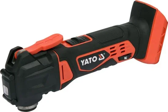 YATO, modelo YT-82819, Multiherramienta oscilante, ideal para cortes, lijado y raspado, 18000 OPM, diseño ergonómico, color negro y naranja, versátil y precisa