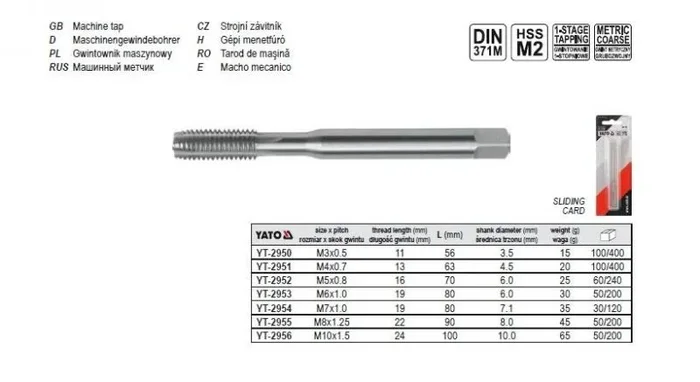 Yato YT-2952 herramienta de roscado Macho para roscar