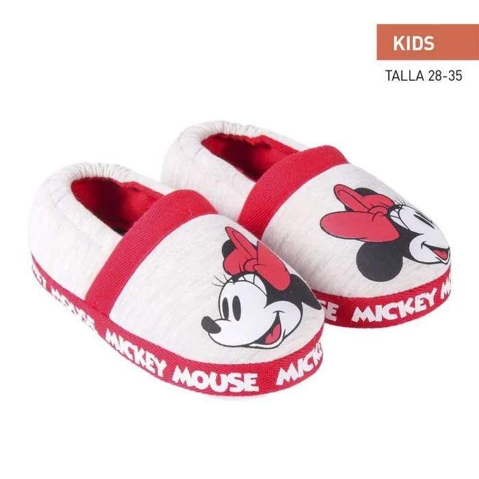 Zapatillas de Andar por Casa de Minnie Mouse – Color Rojo y Gris – Talla 32-33 – Zapatillas Infantiles Tipo Francesita de Poliéster y Suela TPR – Producto Original Diseñado en España