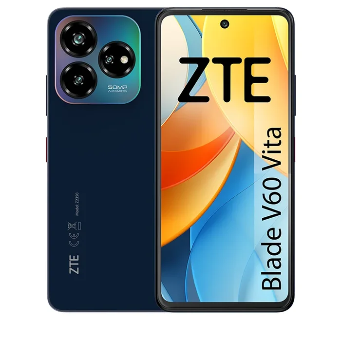 ZTE Blade V60 Vita, Smartphone 6.6″ HD+ 90Hz, 256GB ROM, 6GB RAM (+10GB RAM Virtual), Cámara Triple con IA de 50MP, Gran batería 5000mAh, NFC, Android 13, Color Dark Blue