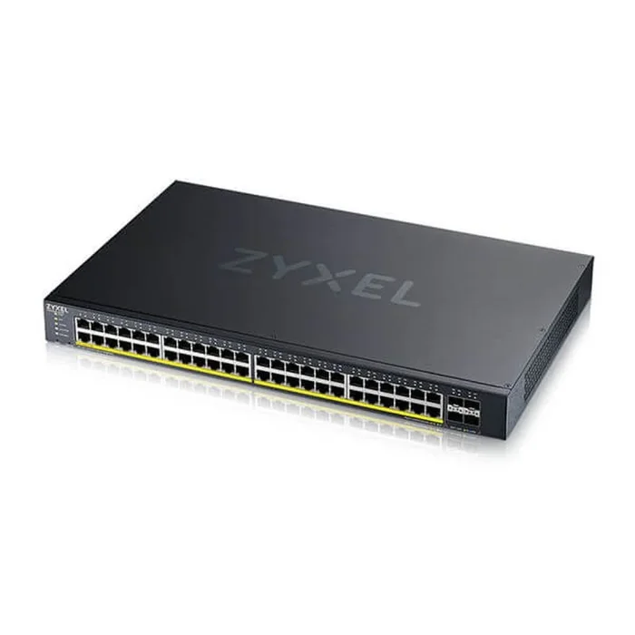 Zyxel Nebula Switch PoE+ Inteligente de 48 Puertos Ethernet Gigabit con 375 vatios y 4 Ranuras 10G SFP+, Modo Cloud híbrido XGS1935-52HP